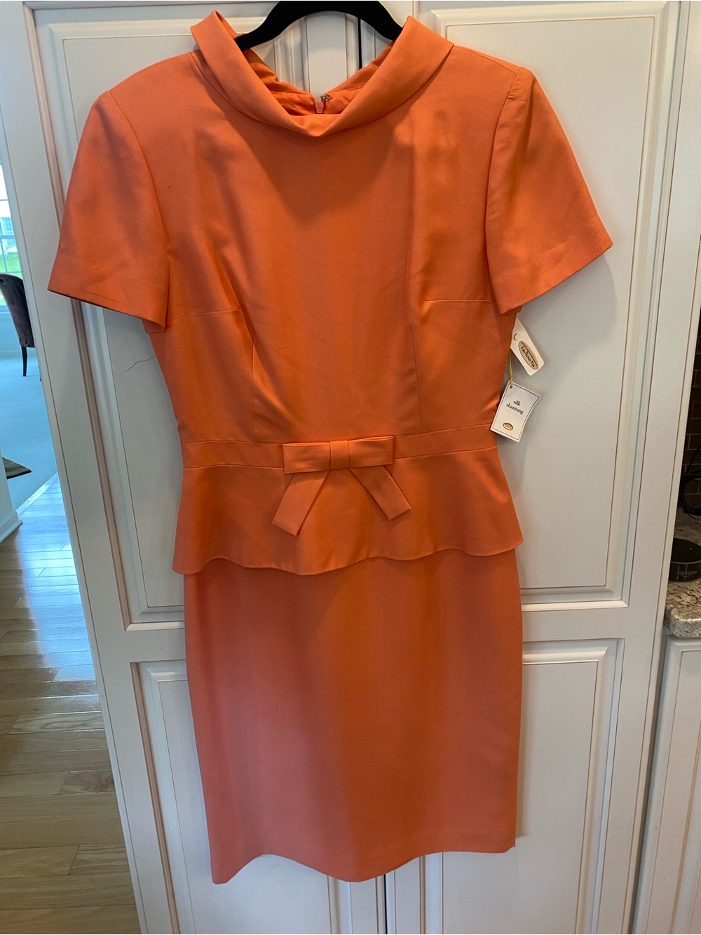 Talbots Coral-Orange Peplum Midi Dress with Bow